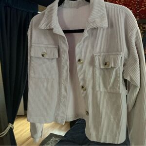 Women's Beige Cropped Corduroy Jacket
